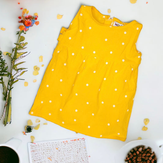 Girl Sando top Yellow imported Cotton Polka Dot | 18 Month to 5 Years