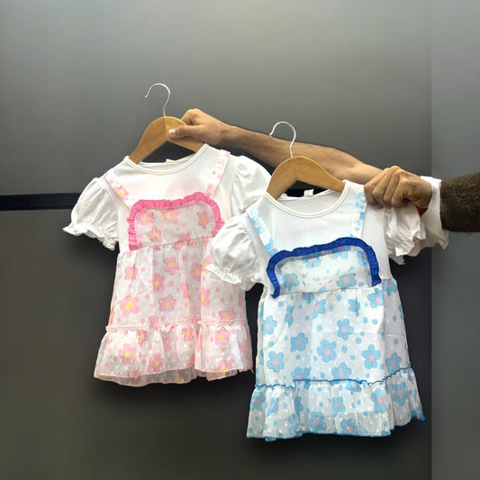 Soft fabric and Net causal frock | 9 Month to 3 Years