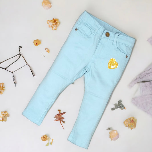 Girl Denim Pant Heart Shape Sequence Stretchable pant | 2 to 10 Years