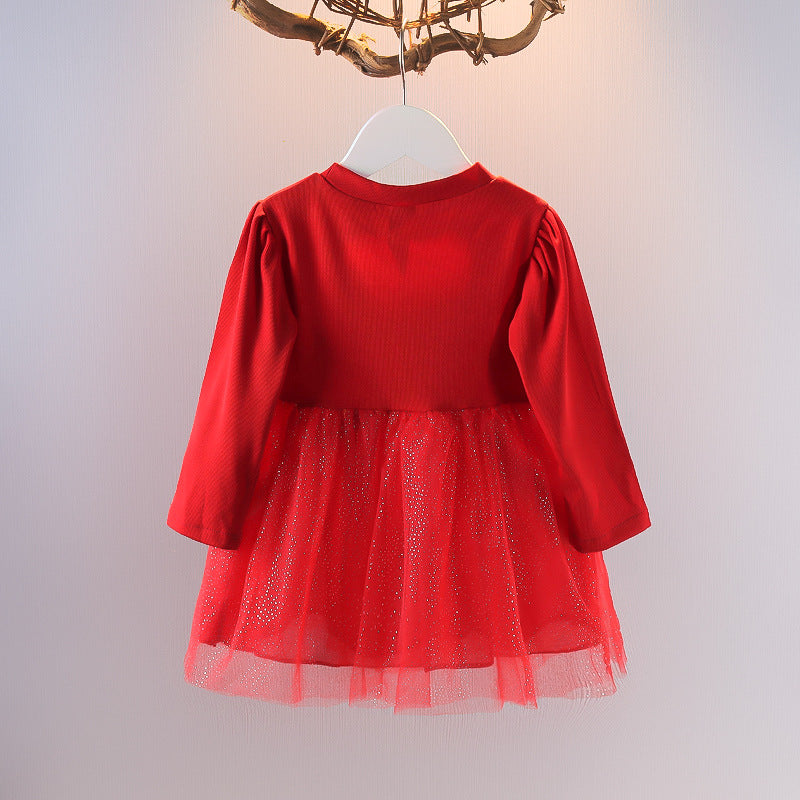 Soft fabric winter semi formal red frock | 1-3 Years