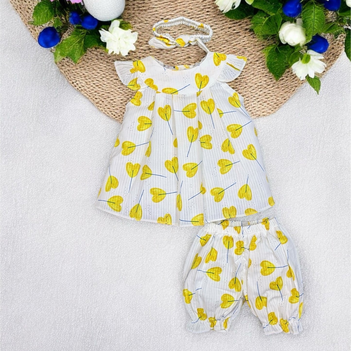 Lemon vibe soft cotton imported fabric suit with hariband | 6-18 Month