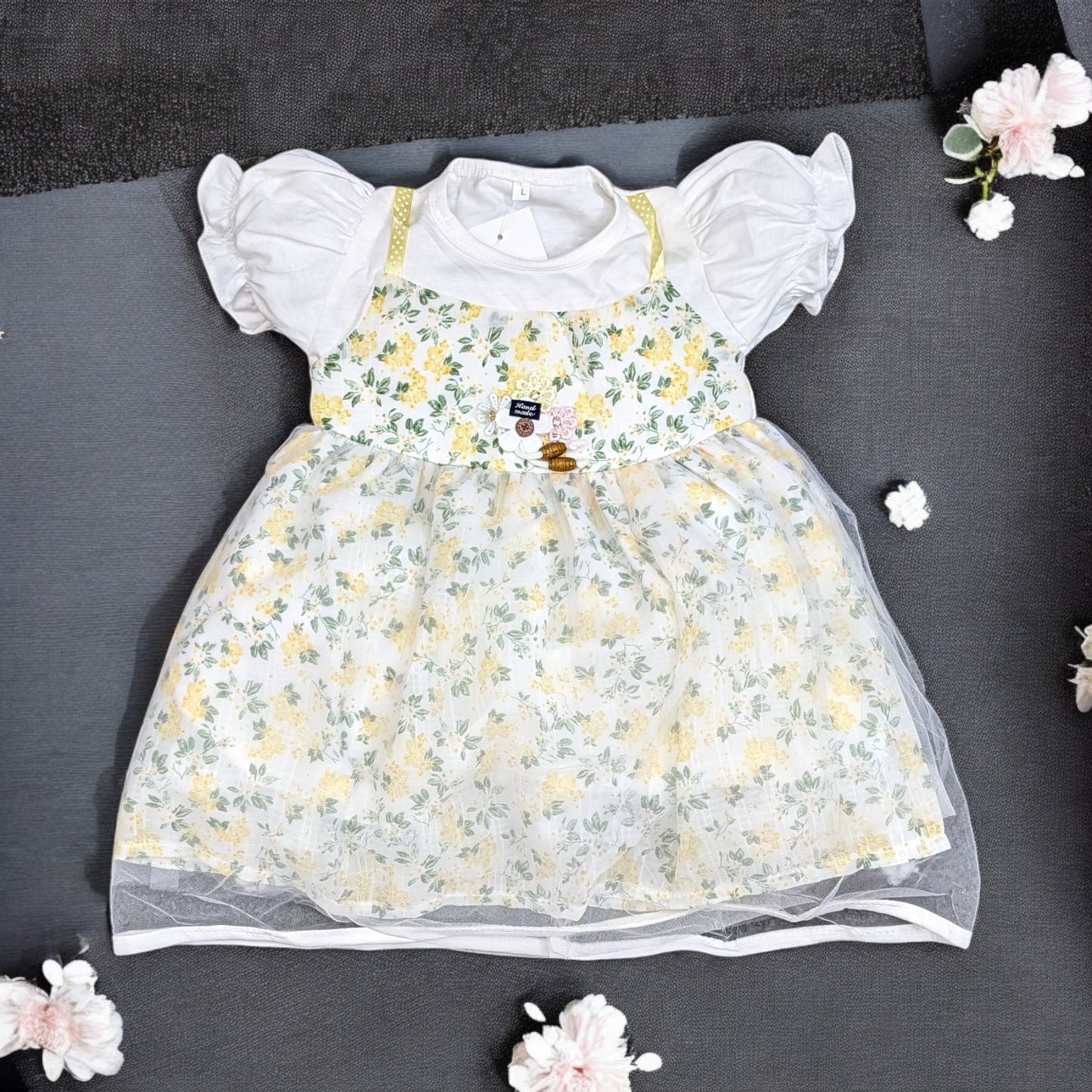 Charming White Baby Girl Dress with Net Overlay | 1-3 Years