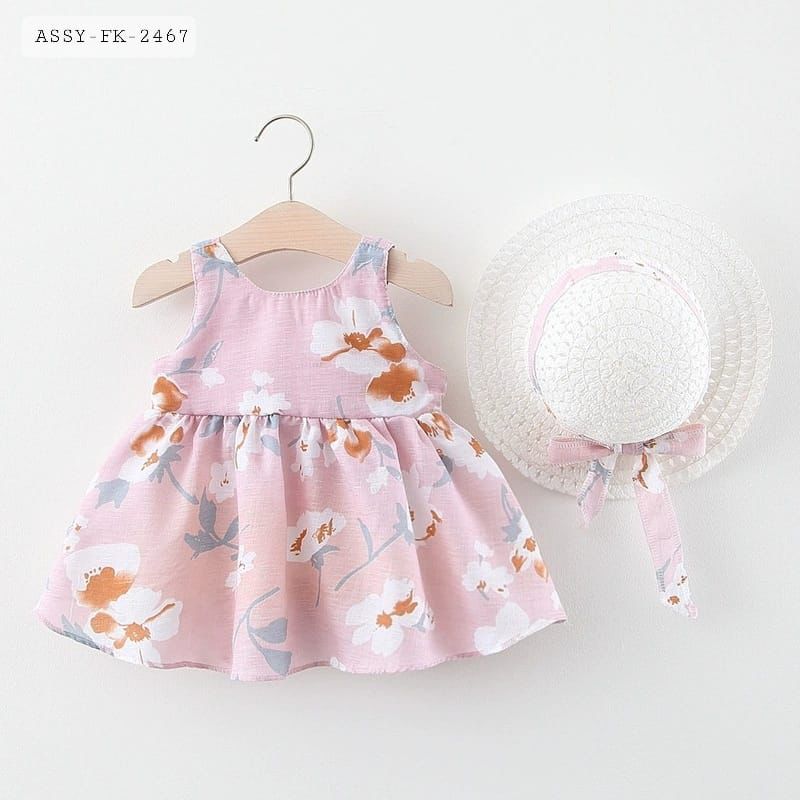 Pink Vibe matching head sost cotton frock | 9 Month to 3 Years