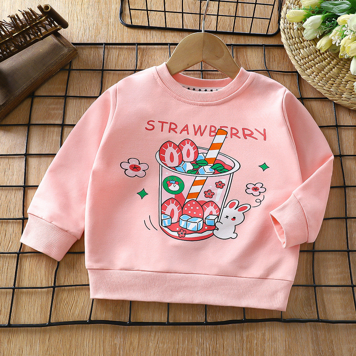 WS5675 | Straweberry French Terry Fabric Full Sleeves Shirt | 2-8 Years