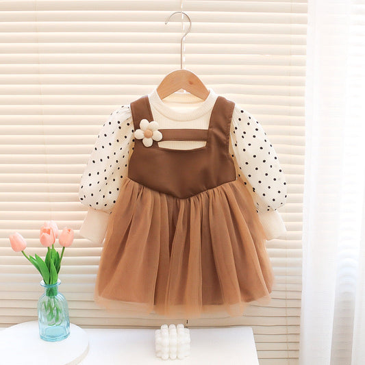 Brown Upper Velvet Polka Dot party Frock 6 Month to 3 Years